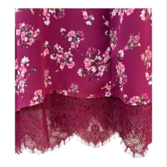 H&M Women's Floral Cami Midi Slip Dress w/ Lace Hem in Burgandy Red Sz 14 - Picture 8 of 9